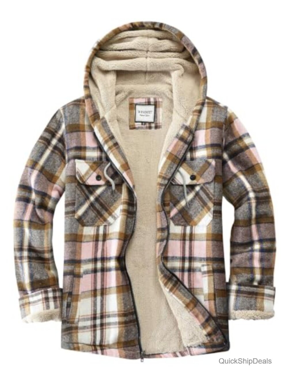 Women's Full Zip Fleece Flannel Jacket Plaid Sherpa Lined